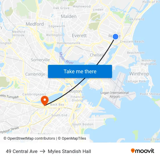 49 Central Ave to Myles Standish Hall map
