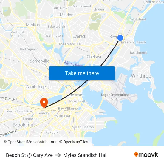 Beach St @ Cary Ave to Myles Standish Hall map
