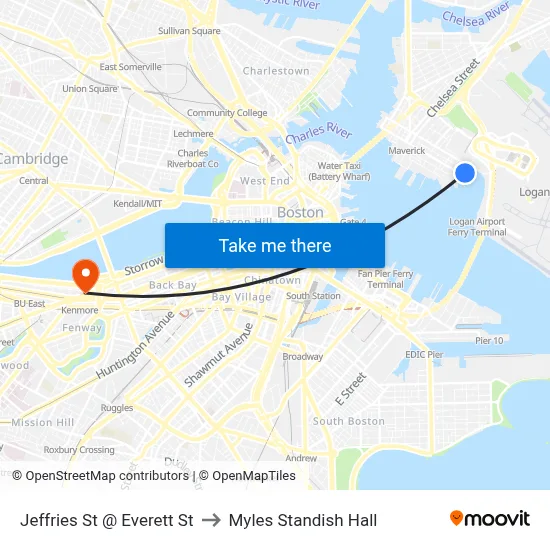 Jeffries St @ Everett St to Myles Standish Hall map