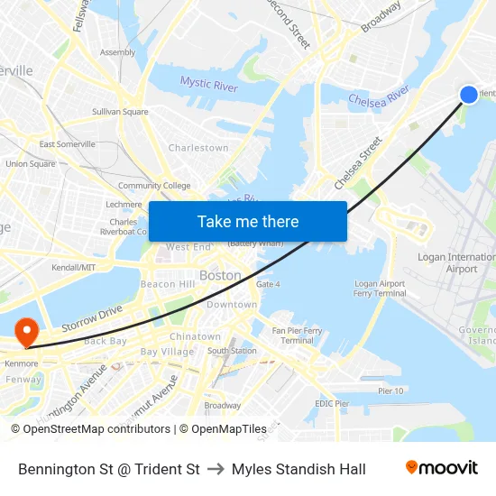 Bennington St @ Trident St to Myles Standish Hall map