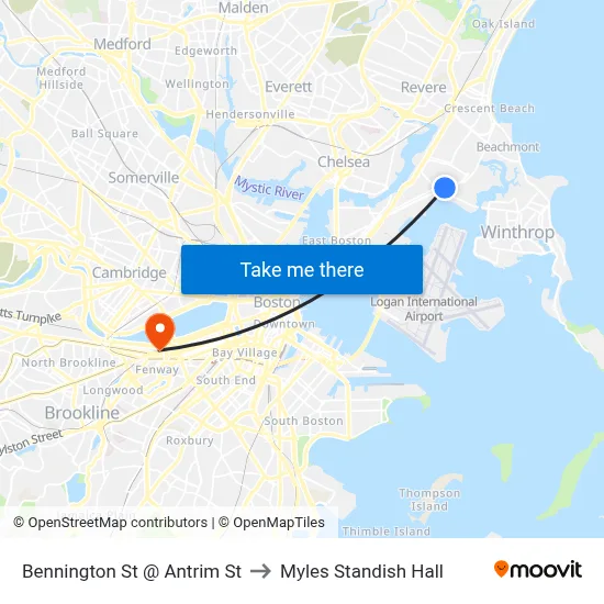 Bennington St @ Antrim St to Myles Standish Hall map