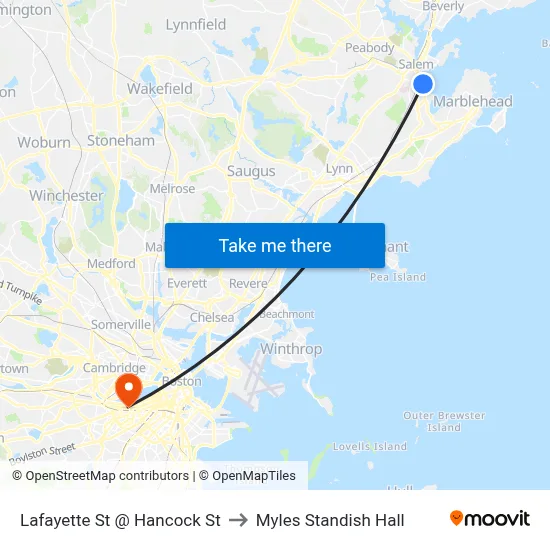 Lafayette St @ Hancock St to Myles Standish Hall map