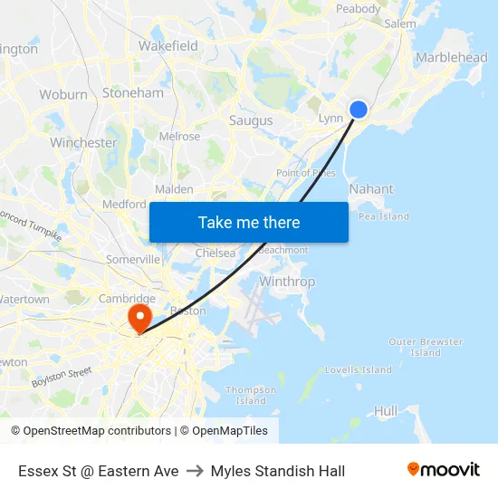 Essex St @ Eastern Ave to Myles Standish Hall map
