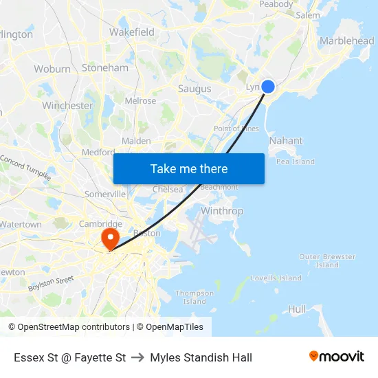 Essex St @ Fayette St to Myles Standish Hall map