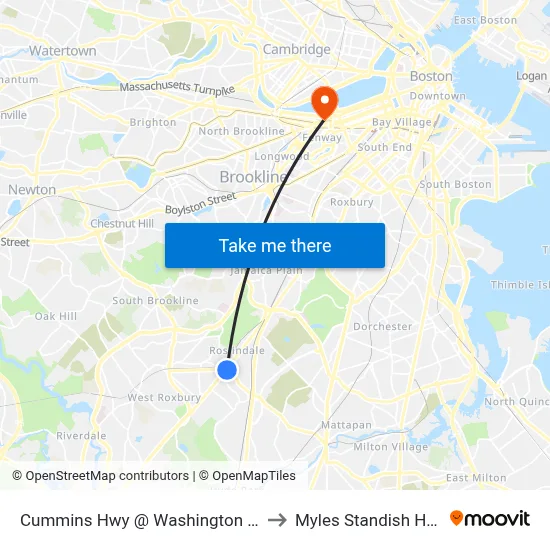 Cummins Hwy @ Washington St to Myles Standish Hall map