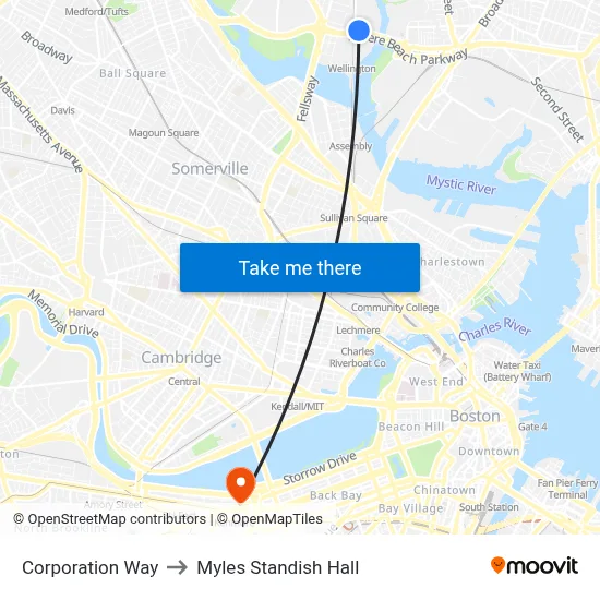 Corporation Way to Myles Standish Hall map