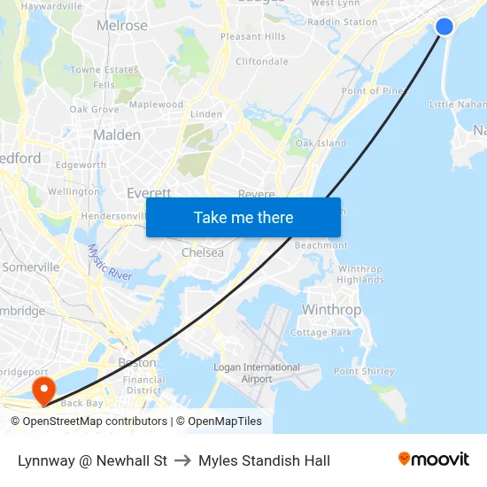 Lynnway @ Newhall St to Myles Standish Hall map