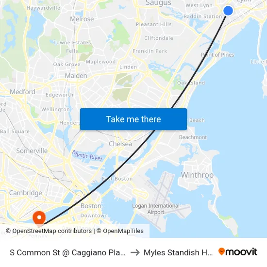 S Common St @ Caggiano Plaza to Myles Standish Hall map