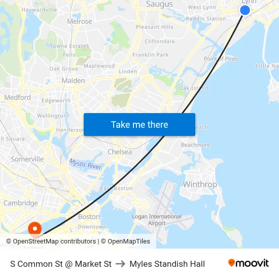 S Common St @ Market St to Myles Standish Hall map