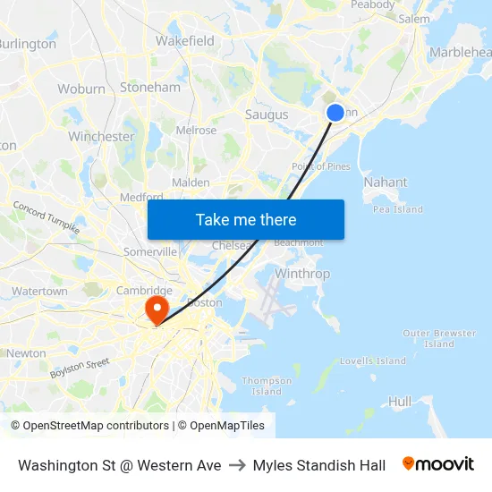 Washington St @ Western Ave to Myles Standish Hall map