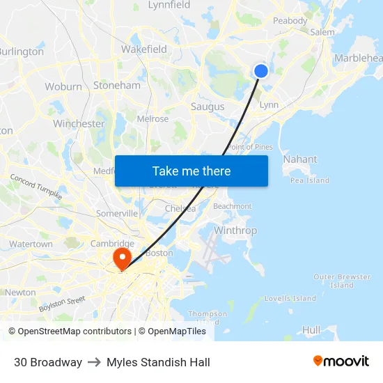 30 Broadway to Myles Standish Hall map