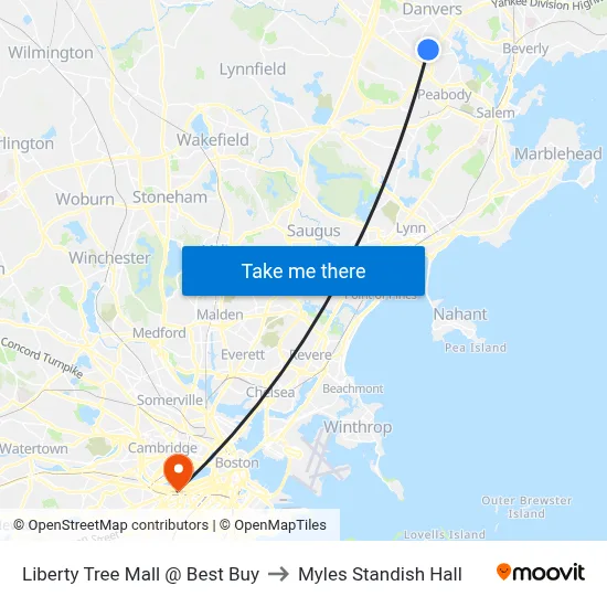 Liberty Tree Mall @ Best Buy to Myles Standish Hall map