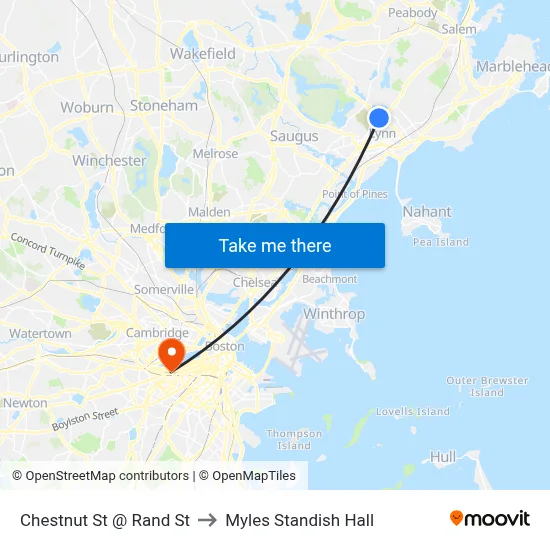 Chestnut St @ Rand St to Myles Standish Hall map