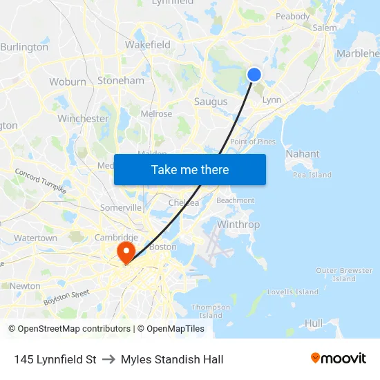 145 Lynnfield St to Myles Standish Hall map