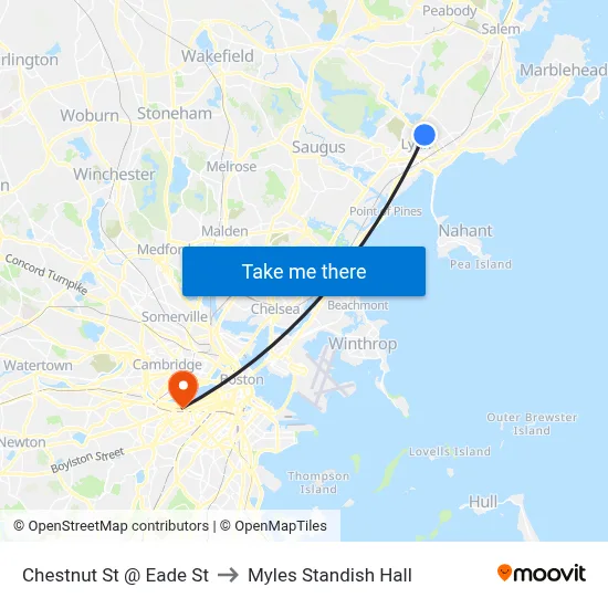 Chestnut St @ Eade St to Myles Standish Hall map