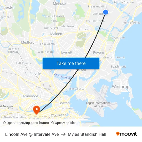 Lincoln Ave @ Intervale Ave to Myles Standish Hall map