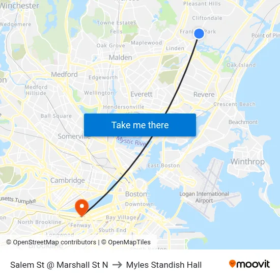 Salem St @ Marshall St N to Myles Standish Hall map