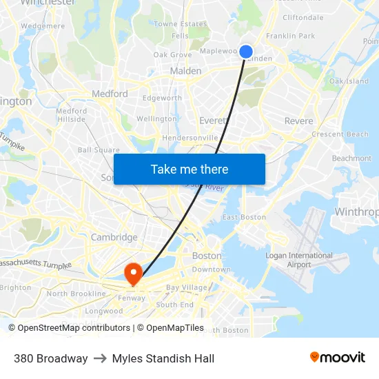 380 Broadway to Myles Standish Hall map