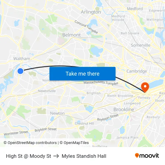 High St @ Moody St to Myles Standish Hall map