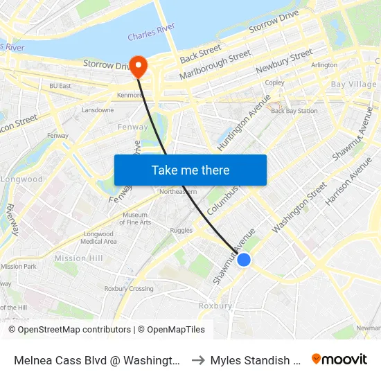 Melnea Cass Blvd @ Washington St to Myles Standish Hall map