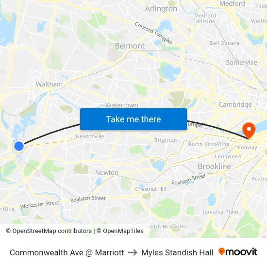 Commonwealth Ave @ Marriott to Myles Standish Hall map