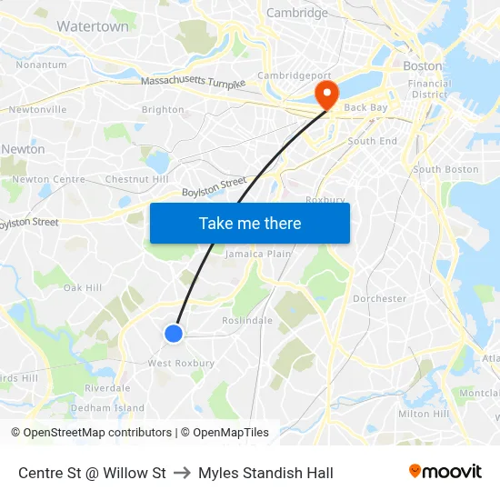 Centre St @ Willow St to Myles Standish Hall map
