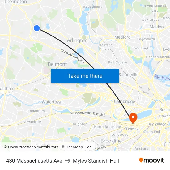 430 Massachusetts Ave to Myles Standish Hall map