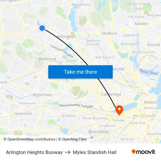 Arlington Heights Busway to Myles Standish Hall map