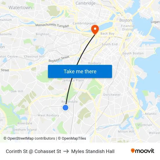 Corinth St @ Cohasset St to Myles Standish Hall map