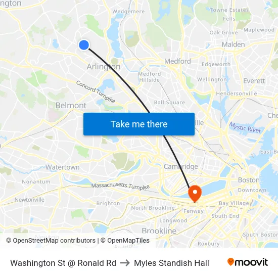Washington St @ Ronald Rd to Myles Standish Hall map