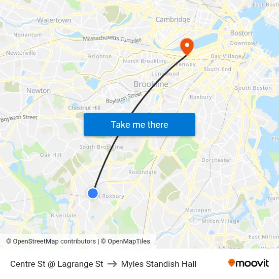Centre St @ Lagrange St to Myles Standish Hall map