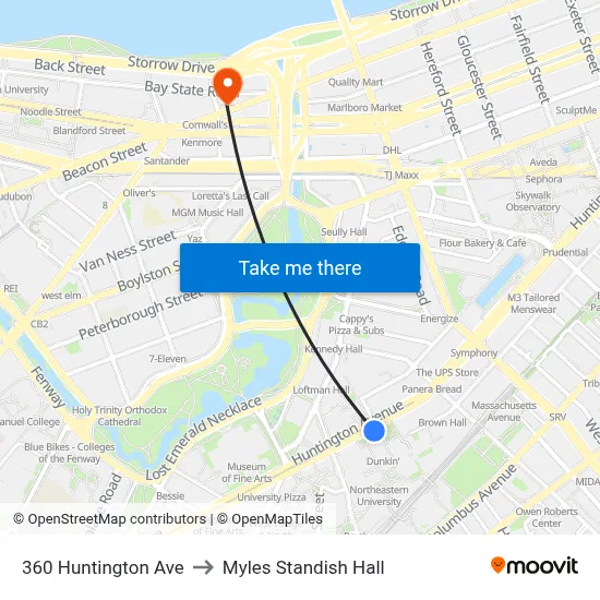 360 Huntington Ave to Myles Standish Hall map