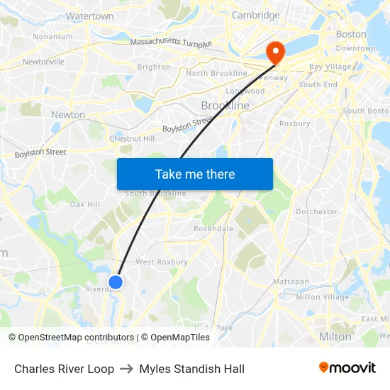 Charles River Loop to Myles Standish Hall map