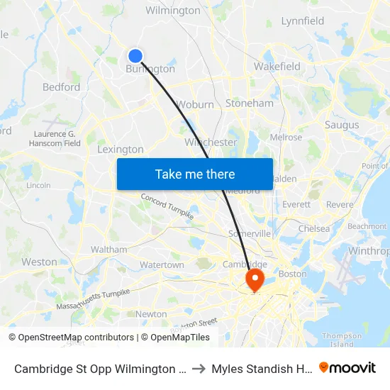 Cambridge St Opp Wilmington Rd to Myles Standish Hall map