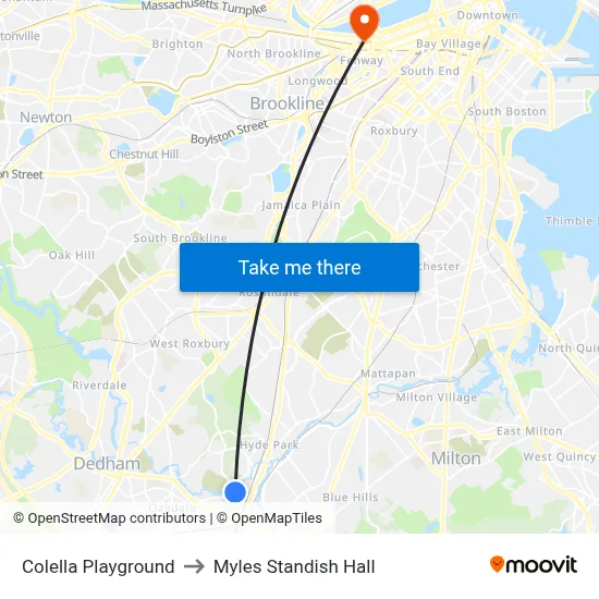 Colella Playground to Myles Standish Hall map
