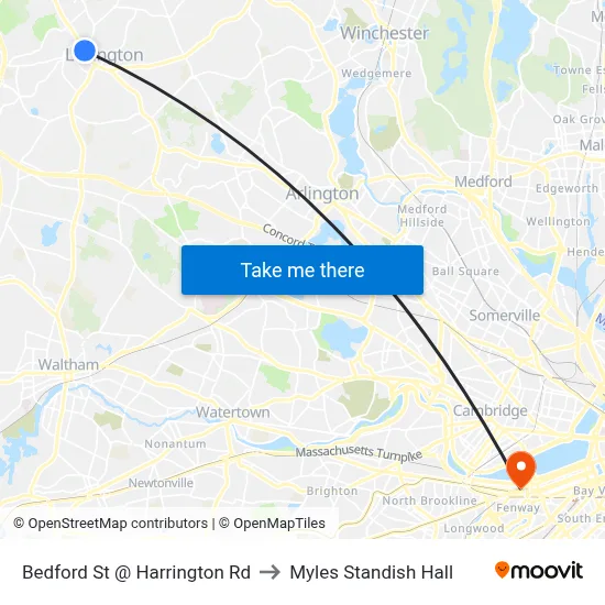 Bedford St @ Harrington Rd to Myles Standish Hall map