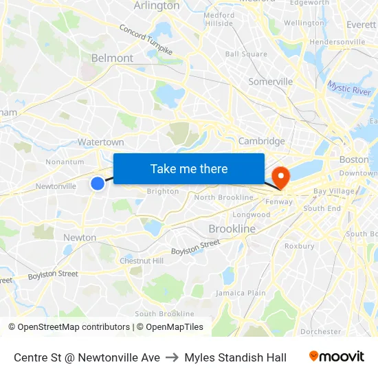 Centre St @ Newtonville Ave to Myles Standish Hall map