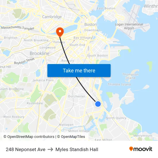 248 Neponset Ave to Myles Standish Hall map