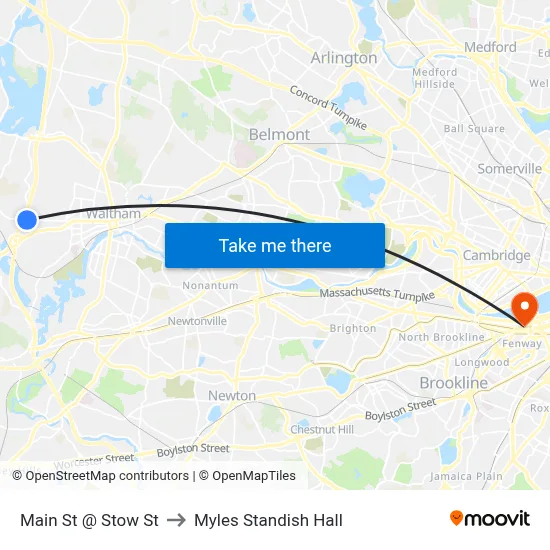 Main St @ Stow St to Myles Standish Hall map