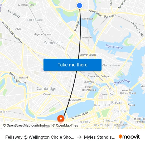 Fellsway @ Wellington Circle Shopping Ctr to Myles Standish Hall map