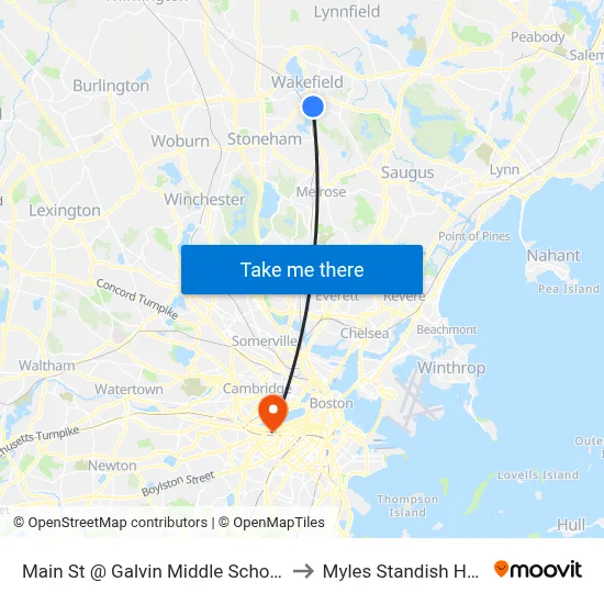 Main St @ Galvin Middle School to Myles Standish Hall map