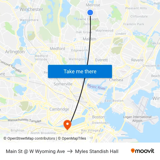 Main St @ W Wyoming Ave to Myles Standish Hall map