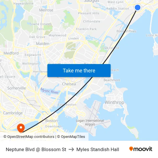 Neptune Blvd @ Blossom St to Myles Standish Hall map