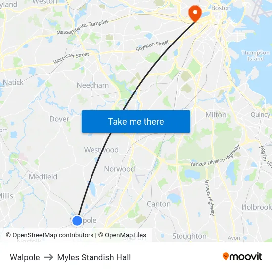 Walpole to Myles Standish Hall map