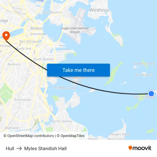 Hull to Myles Standish Hall map