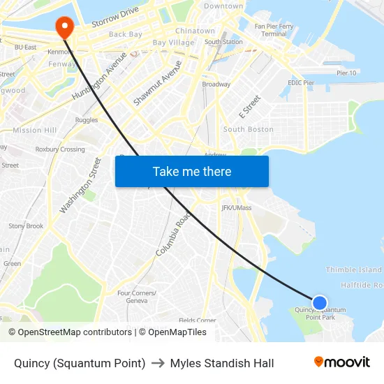 Quincy (Squantum Point) to Myles Standish Hall map