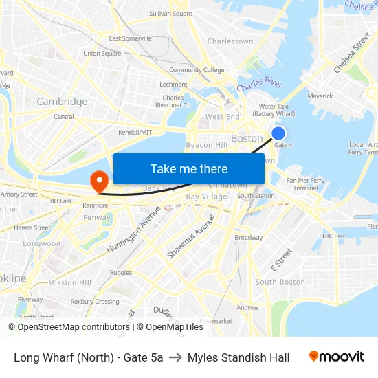 Long Wharf (North) - Gate 5a to Myles Standish Hall map