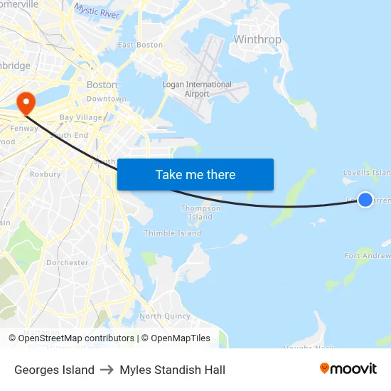 Georges Island to Myles Standish Hall map