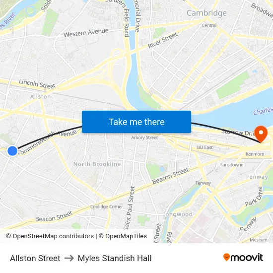 Allston Street to Myles Standish Hall map
