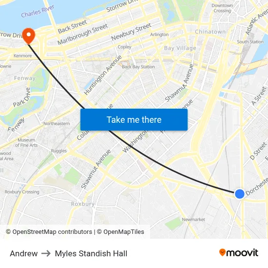 Andrew to Myles Standish Hall map